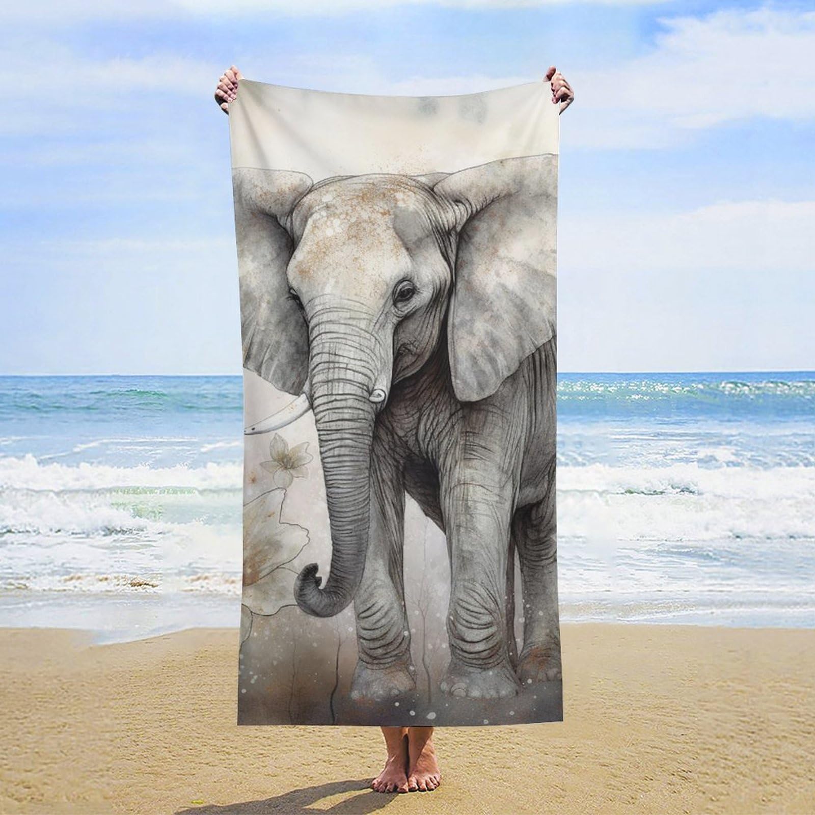 NTVOWPZO Animals Cute Elephant Beach Towel Oversized Microfiber Bath Towels Lightweight Sand Proof Beach Towels Absorbent Pool Towels for Swimming Yoga Bathroom Towel 31.5" X 63"