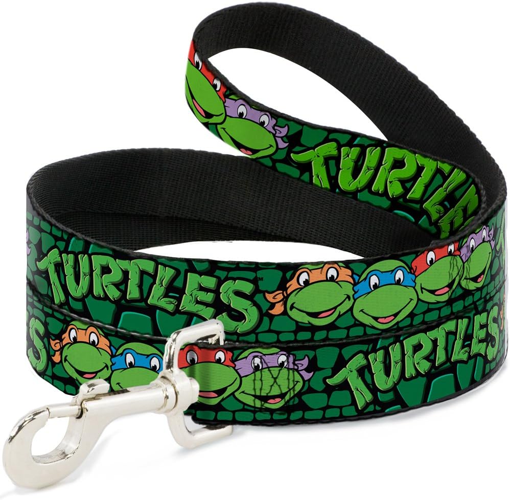 Dog Leash TMNT Ninja Turtles Group Faces Turtle Shell Black Green 6 Feet Long 1.0 Inch Wide