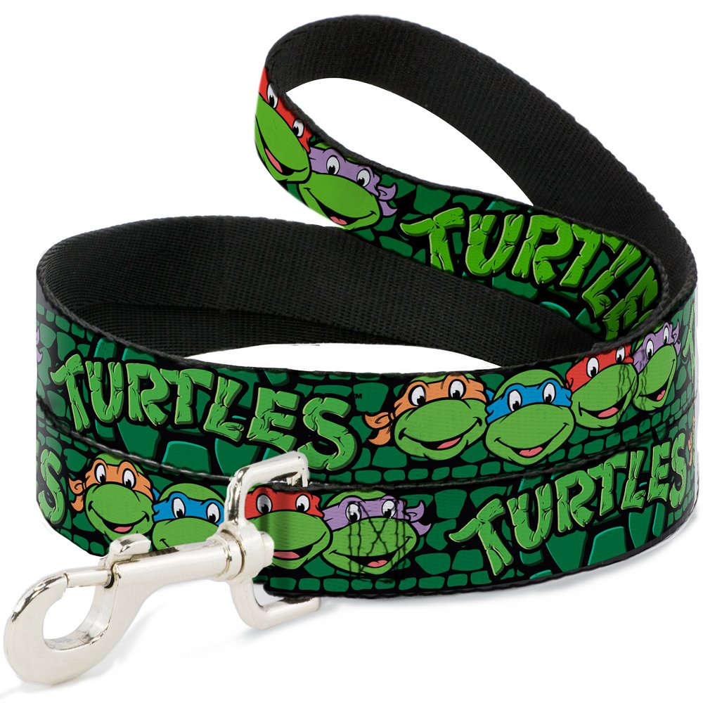 Dog Leash TMNT Ninja Turtles Group Faces Turtle Shell Black Green 6 Feet Long 1.0 Inch Wide