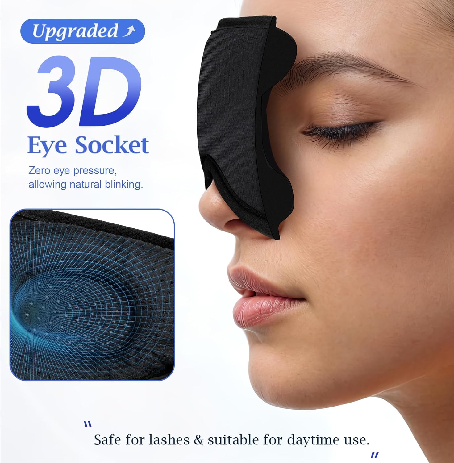 3D Ice Silk Sleep Mask，Zero Eye Pressure 3D Sleeping Mask, Ideal for Travel, Night Work, Napping, Side Sleeping and Office Use for Both Men and Women（Obsidian Black）