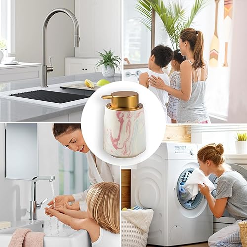 Miniatura 4 de YYW Lindo dispensador de jabón de espuma, dispensador de jabón de cerámica con patrón de tinta de 13 onzas, dispensador de jabón líquido para lavar