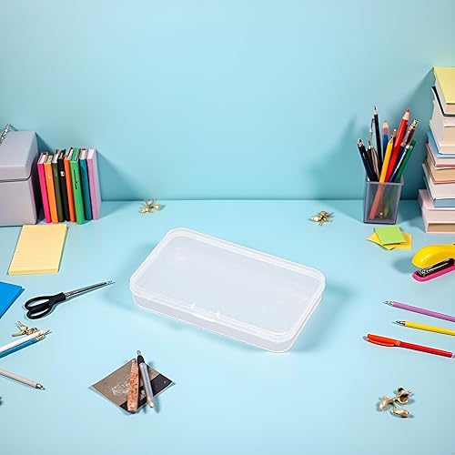 Miniatura 8 de Paquete de 4 contenedores rectangulares de polipropileno transparente con tapa con bisagras para tarjetas, accesorios, manualidades, suministros de