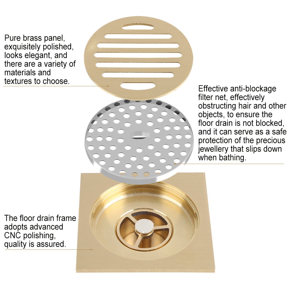 Siphon De Sol Carré en Laiton, Grille à Déchets de Douche Moderne pour la Maison, Fixation Durable et Efficace, Siphon de Sol de Salle de Bain et Cuisine