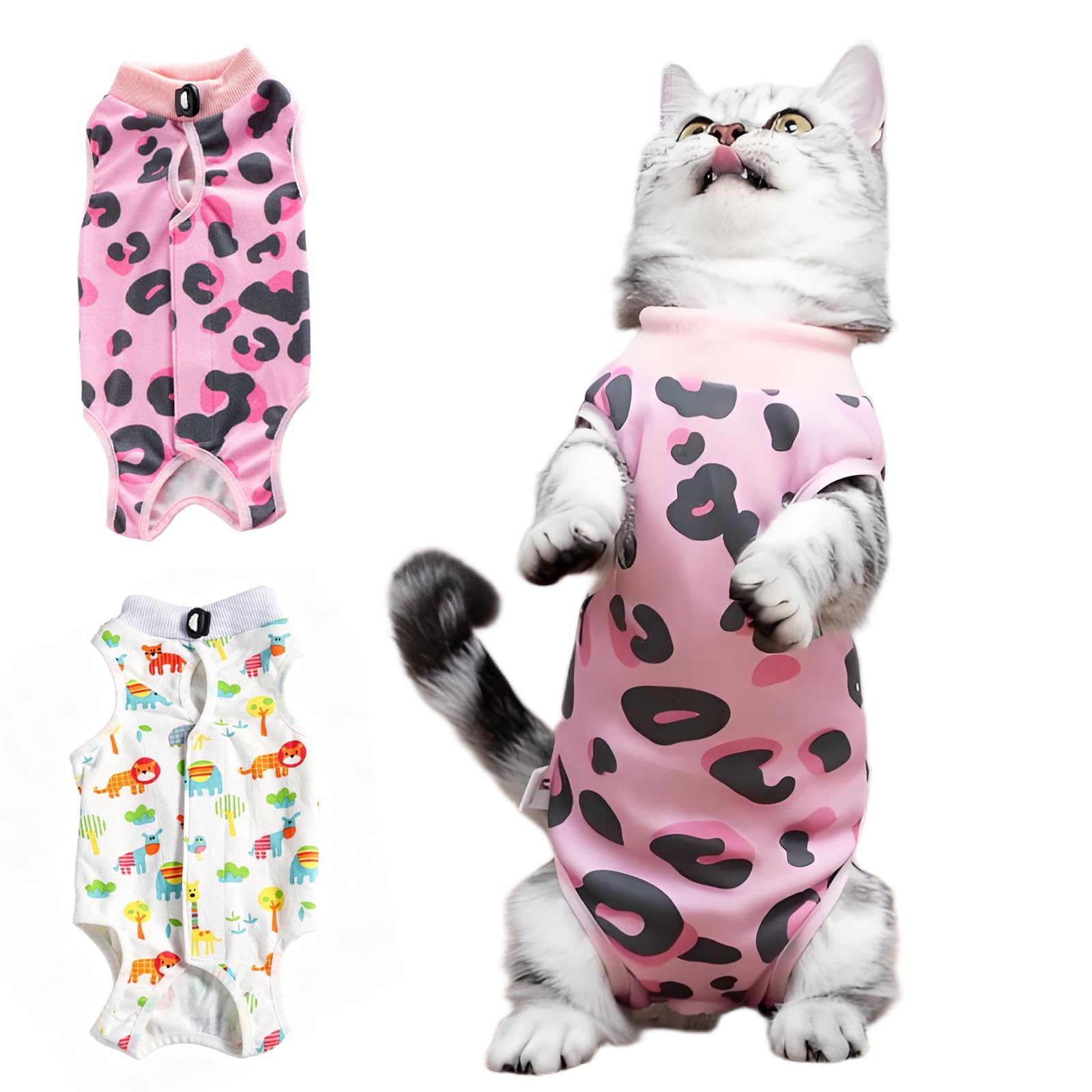 2 Pack Cat Professional Recovery Suit,Body Suits for Abdominal Wounds or Skin Diseases,E-Collar Alternative for Cats, Onesie Cat Clothes After Surgery Collar & Cone Alternative — image 1