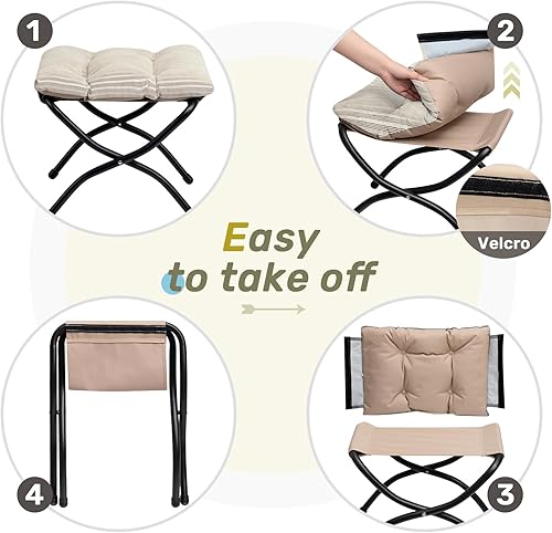 Miniatura 5 de HollyHOME Taburete reposapiés plegable de 15 pulgadas de alto, otomano plegable pequeño tapizado, taburete acolchado para sofá para silla perezosa,