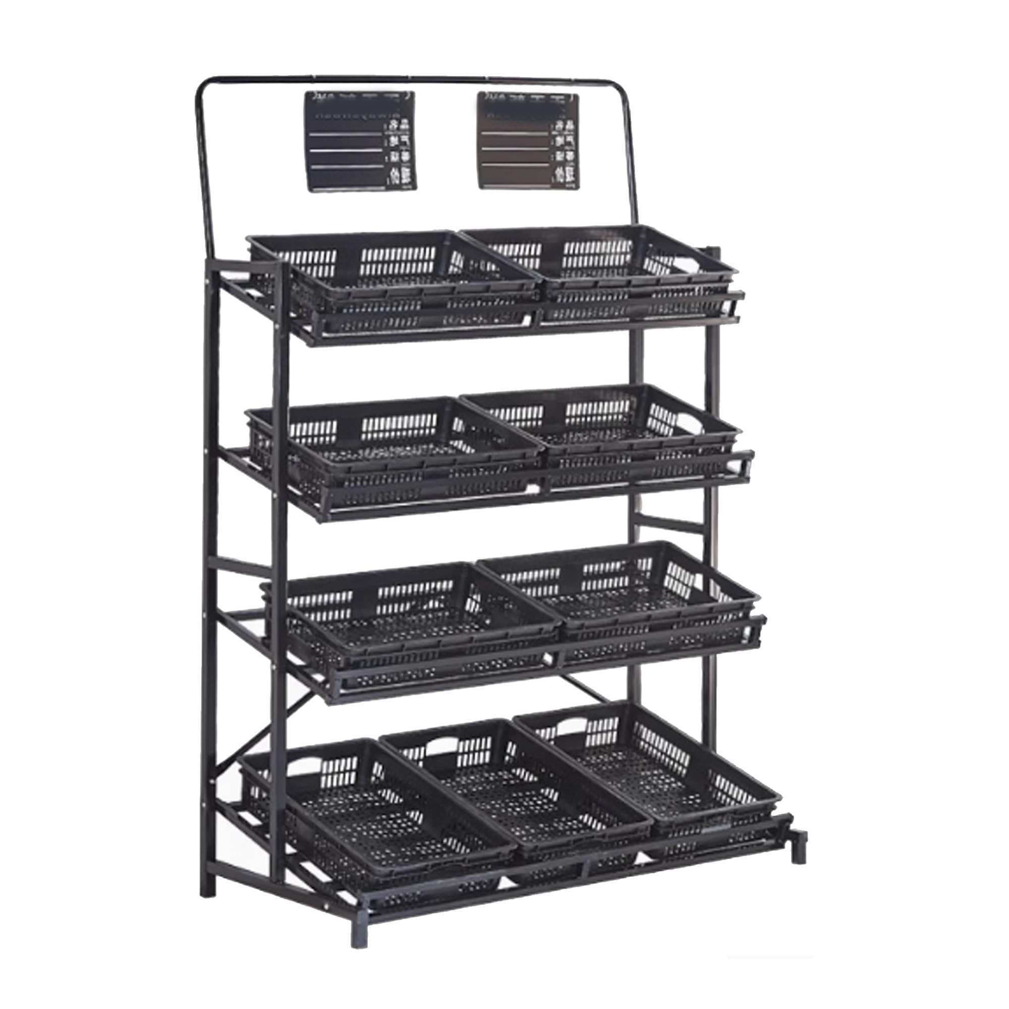 Soporte de exhibición, Estante de exhibición de verduras de 4 niveles, estante de almacenamiento de frutas de supermercado, con caja de almacenamiento desmontable(Nero,120 * 60 * 170cm)