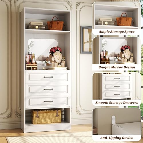 Miniatura 6 de Unikito Sistema de armario independiente de 25 pulgadas con 3 cajones, organizador de armarios con estantes de almacenamiento y espejo, sistemas de