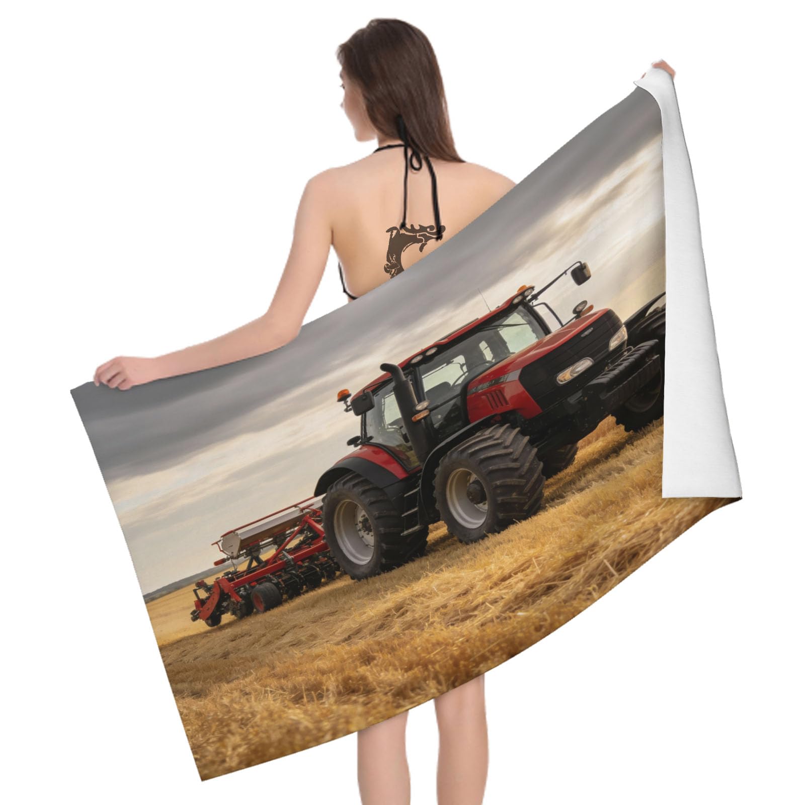 Leichong 3D Tractors Beach Towel Microfiber Soft Quick Dry for Adults, Farm Bath Towel Lightweight Soft Absorbent for Travel Swimming Pool Sports, 75 x 150 cm