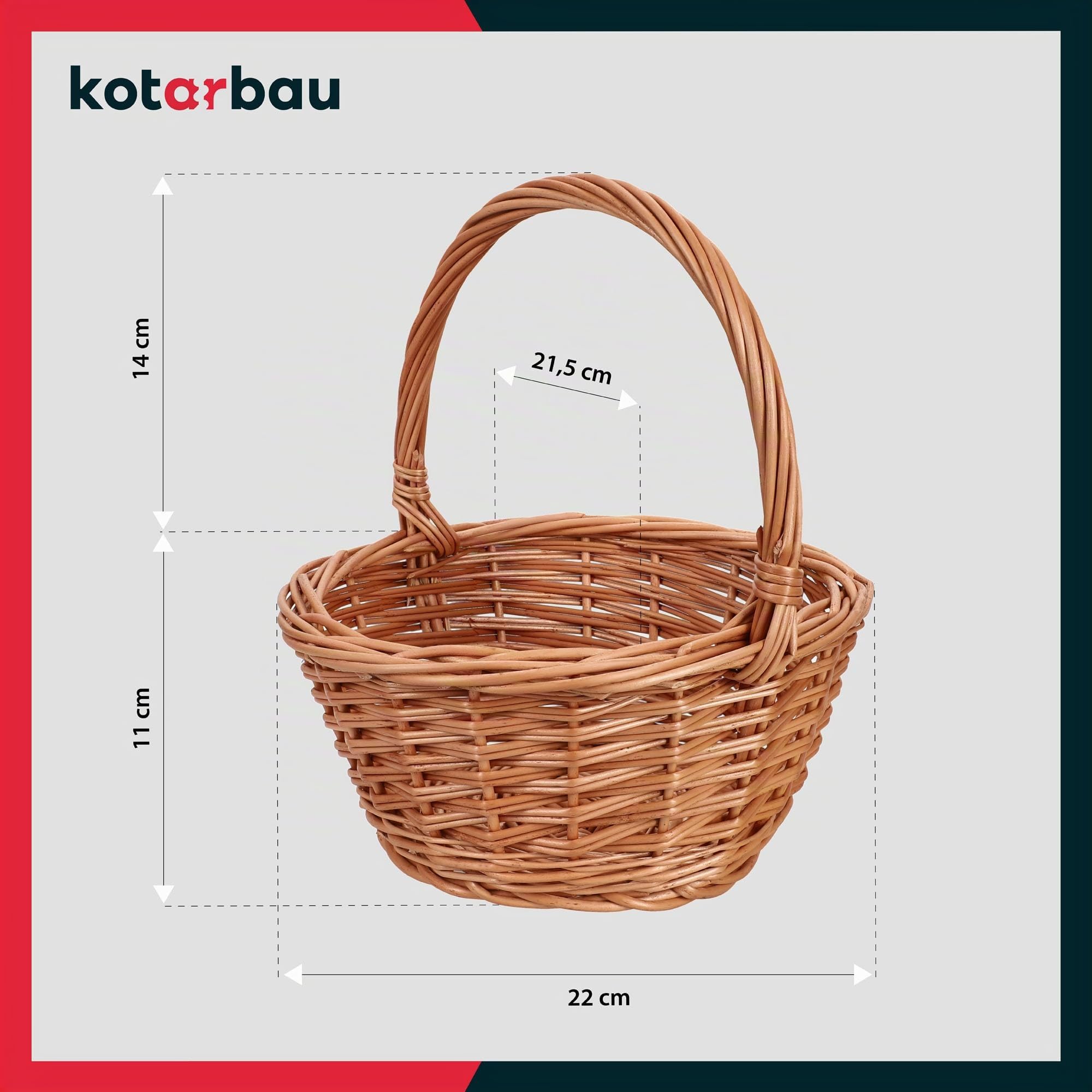 KOTARBAU Cesta de mimbre con asa redonda, color marrón, 22 x 17,5 x 25 cm - Cesta de sauce clásica para Pascua, pícnic, compras o almacenamiento