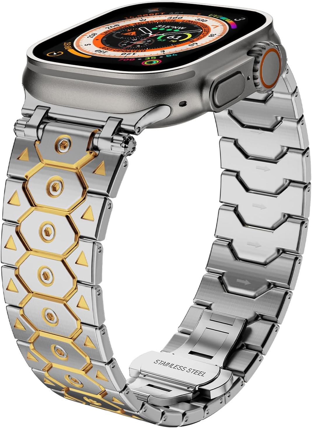 Stainless Steel Watch Band Compatible with Apple Watch Band for Men 49mm 45mm 44mm 42mm 41mm 40mm 38mm, Octagon Shape Titan Metal Strap for iWatch Bands Ultra 2, SE, Series 9 8 7 6 5 4 3 2 1