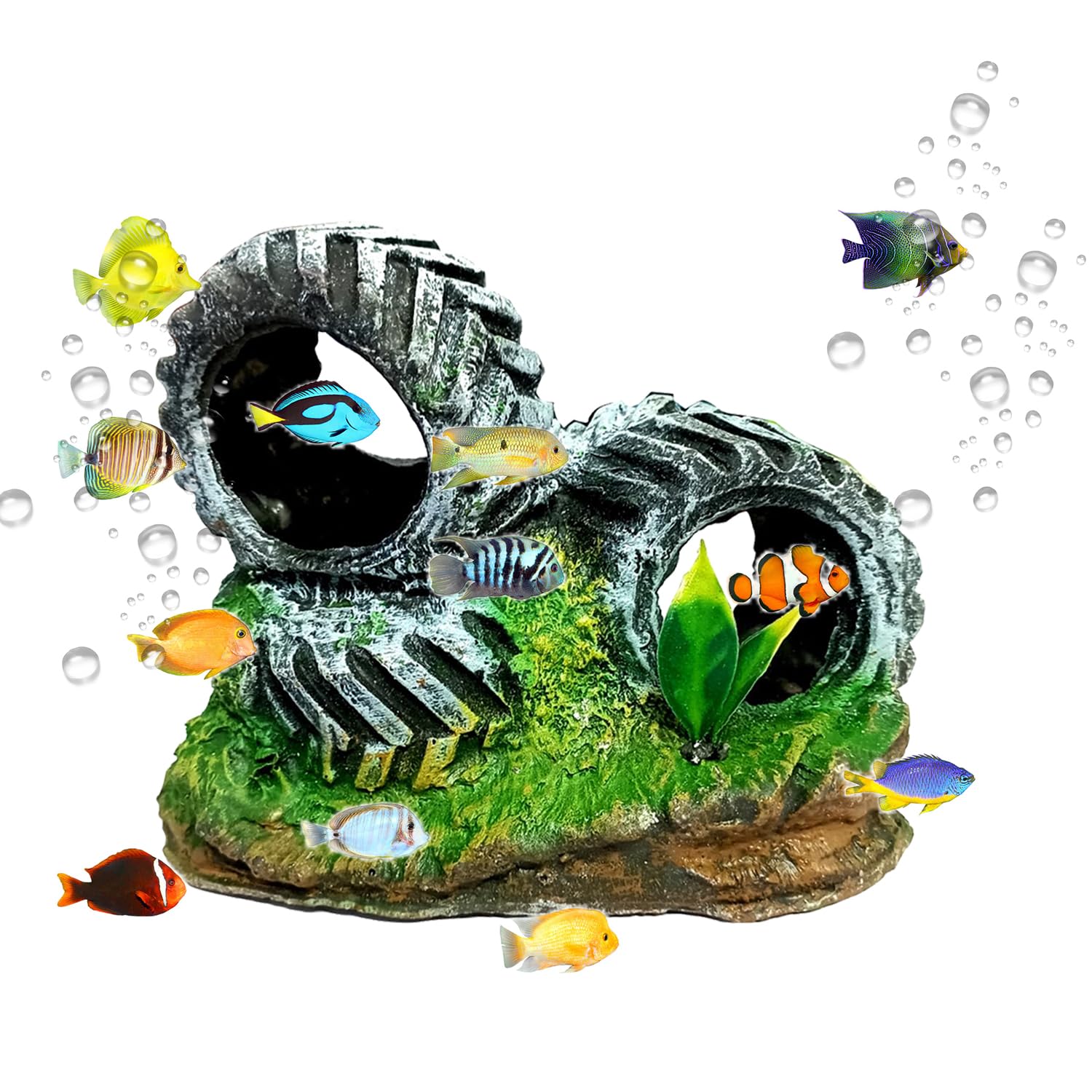 JAINSONS PET PRODUCTS Resin Aquarium Tyre Decorations with Air Stones - Resin Material Tyre Fish Tank Accessories, for Shrimp Cichlid Hiding Small Fish Hide Hideout House (B0CGTZR8VQ) Amazon Price History, Amazon Price Tracker