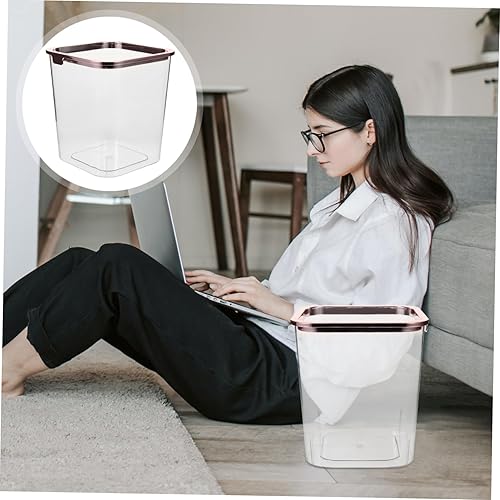 Miniatura 5 de HOMSFOU Cubo de basura de plástico transparente, cuadrado pequeño, cubo de basura de plástico, contenedor de papel para oficina, hogar, cocina,