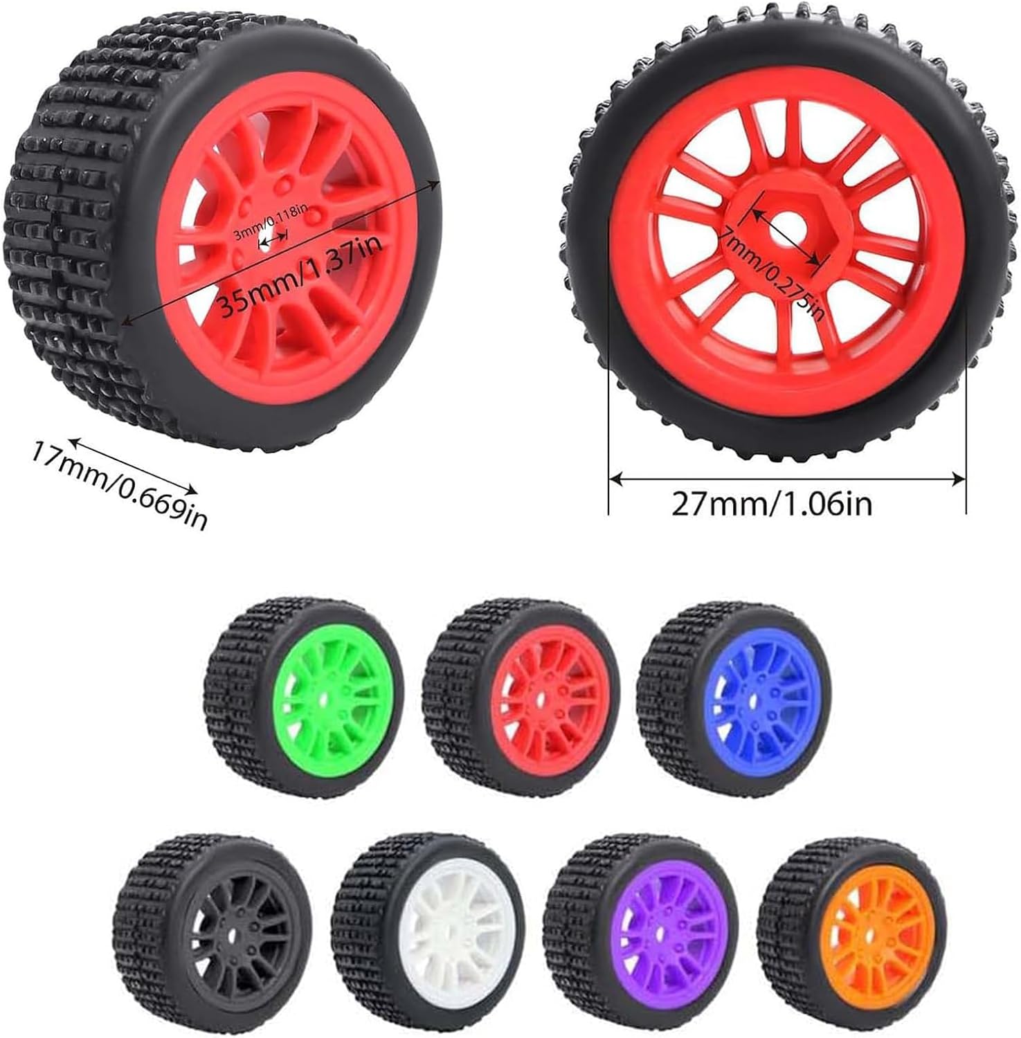 4PCS Pre-Mounted Pin Buggy Rubber Tires and Wheel Rims Set 7mm Hex for 1/28 Losi Micro-T WL244016 RC Car Upgrades Parts (Purple)