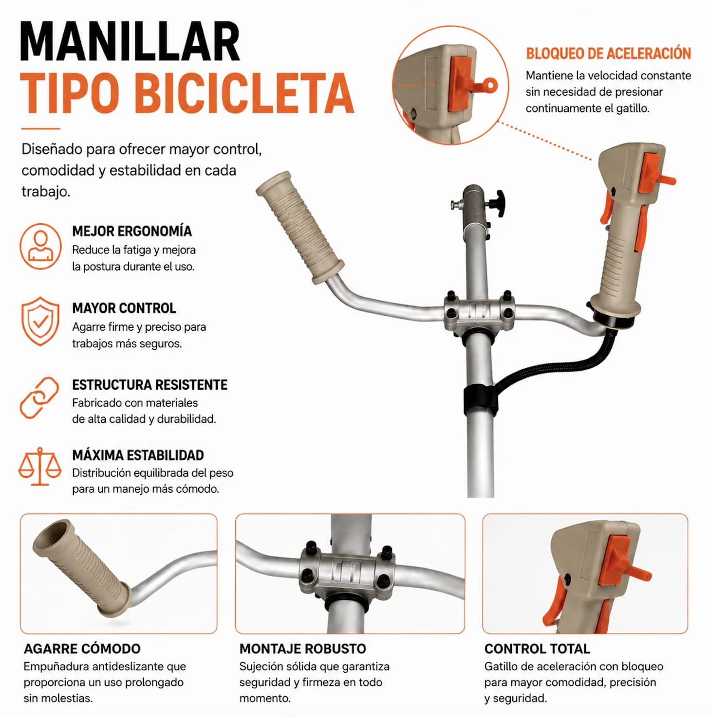 Desbrozadora Gasolina 52cc HMT 2 CV con 3 Sistemas de Corte – Cabezal Nylon, Cuchilla 3 Puntas y Disco para Maleza