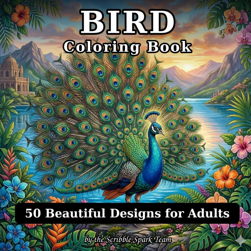 Bird Coloring Book: 50 Beautiful Designs for Adults: By the Scribble Spark Team