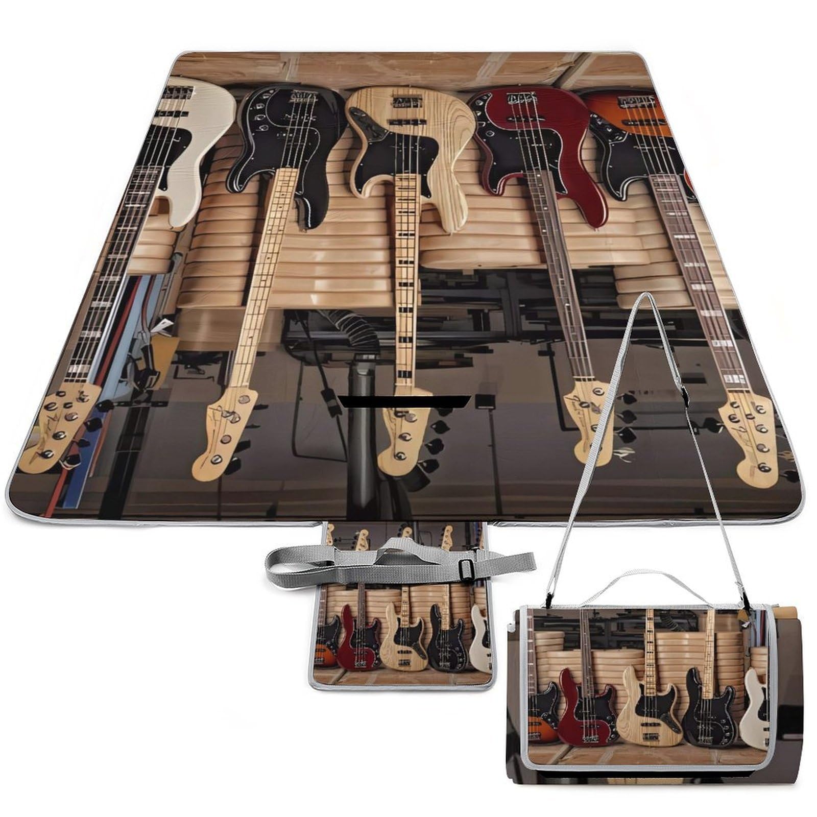 Couverture de pique-nique pliable 148x148 cm motif guitare avec poignée