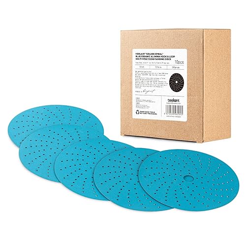 Miniatura 7 de toolant Disco de lijado limpio de 6 pulgadas de grano 80 con múltiples agujeros, abrasivo de cerámica, sin polvo, alto rendimiento, larga duración,