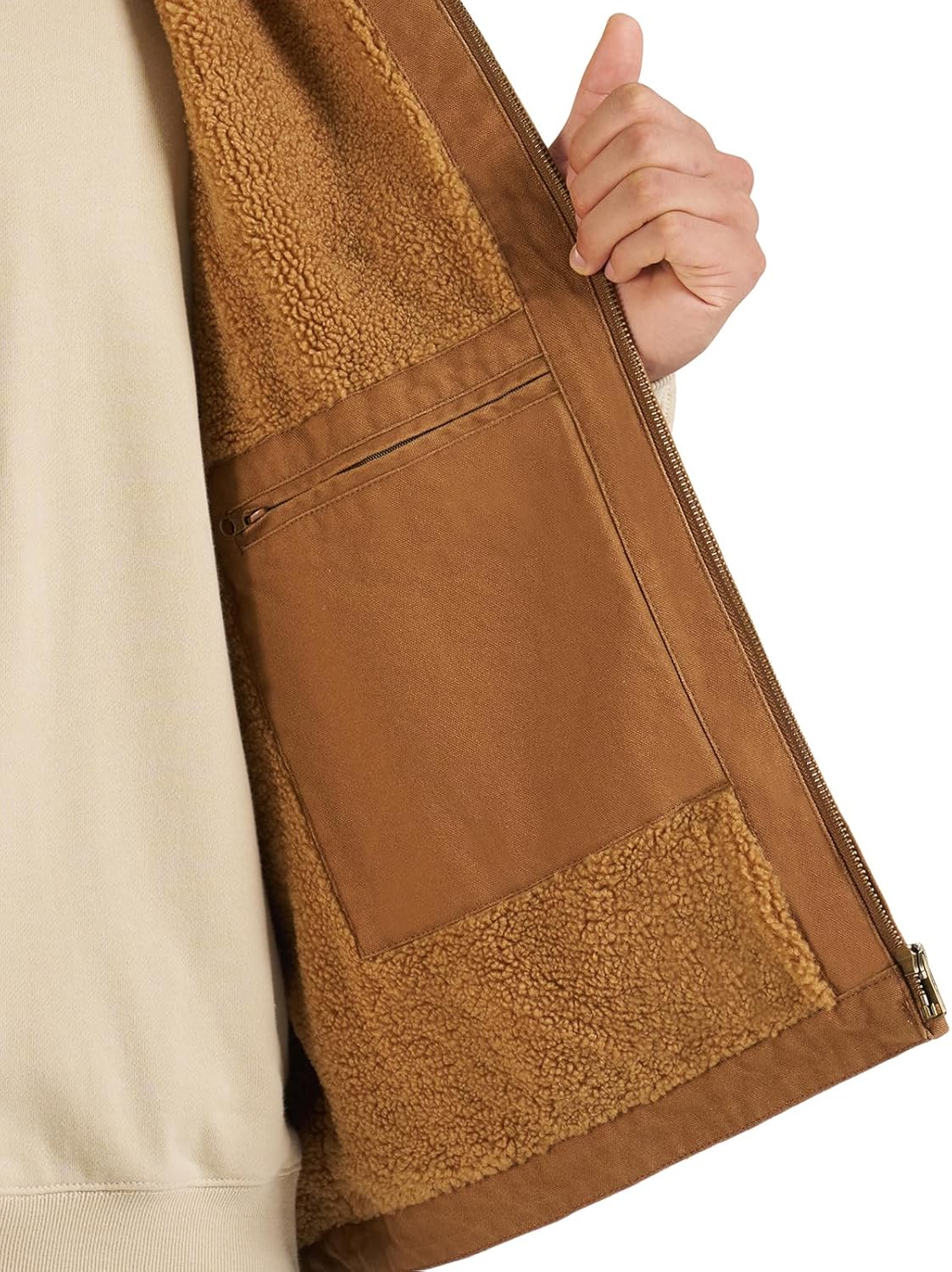 HISEA Men's Washed Duck Sherpa-Lined Vest, Mens Loose Fit Winter Insulated Canvas Workwear Mock-Neck Vest - Image 5