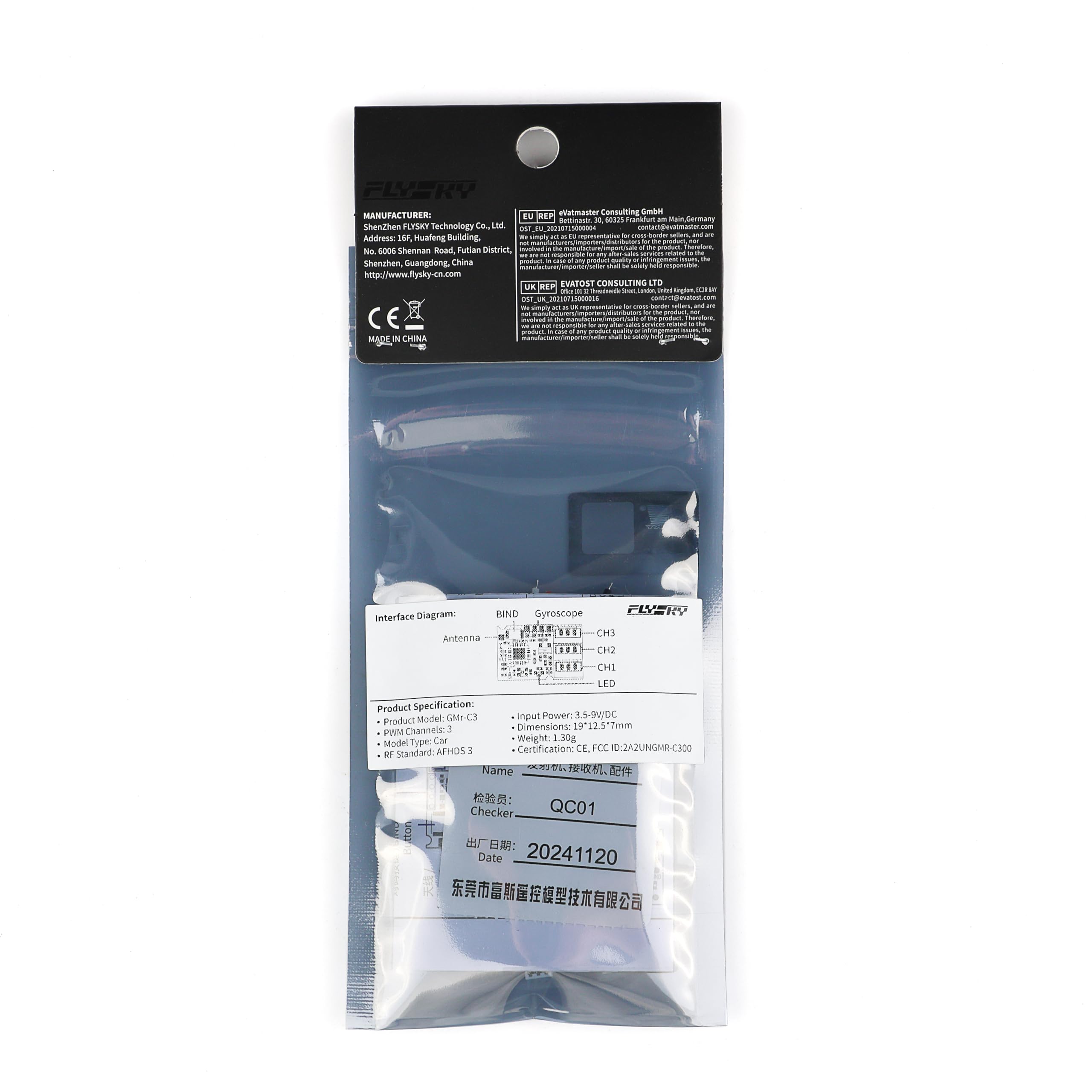 Flysky GMr-C3 3CH 2.4GHz ISM AFHDS 3 Singola Antenna PWM Micro Ricevitore per RC Auto