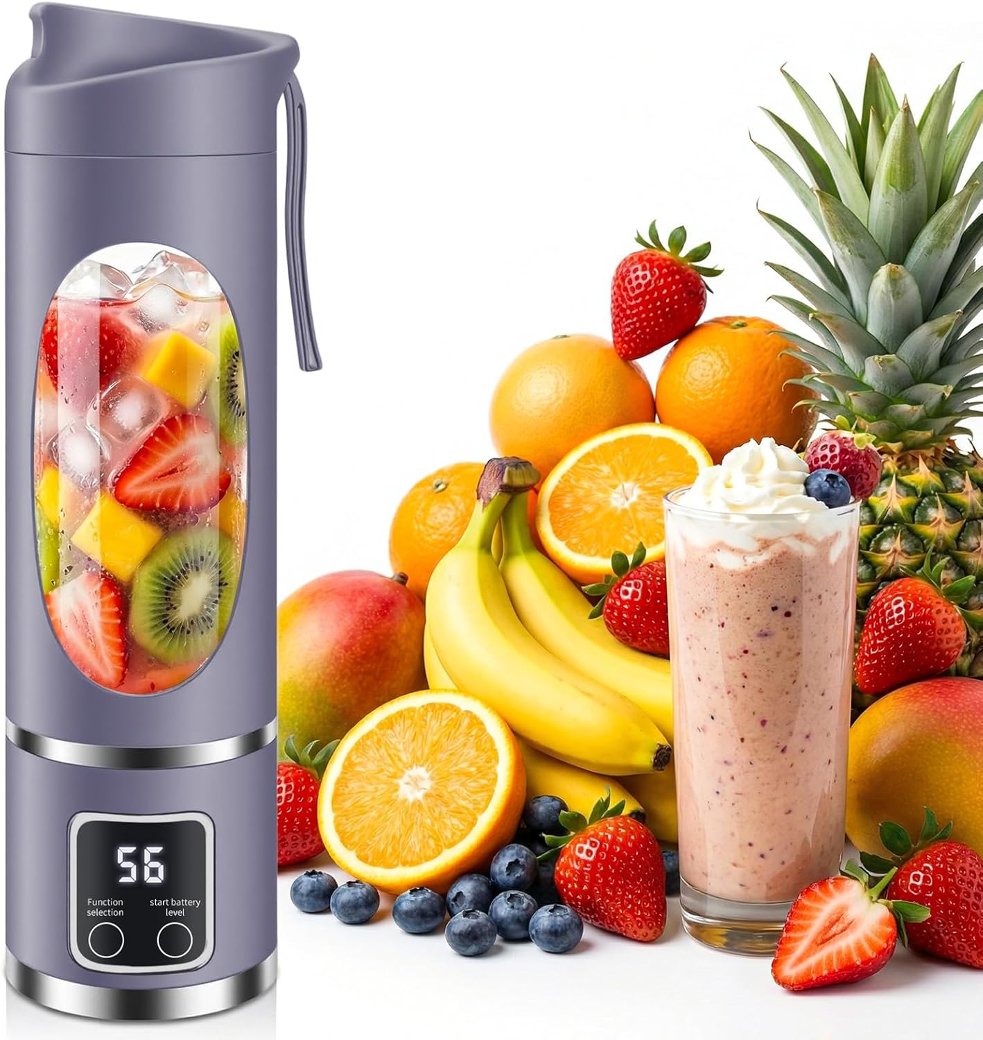 ZENG Portable Personal Blender, 500ML Cordless Portable Juicer Shakes and Smoothies Blender, Small Blenders with 12 Stainless Steel Blades, BPA Free Travel Cup & Lid, USB-C Rechargeable, Purple