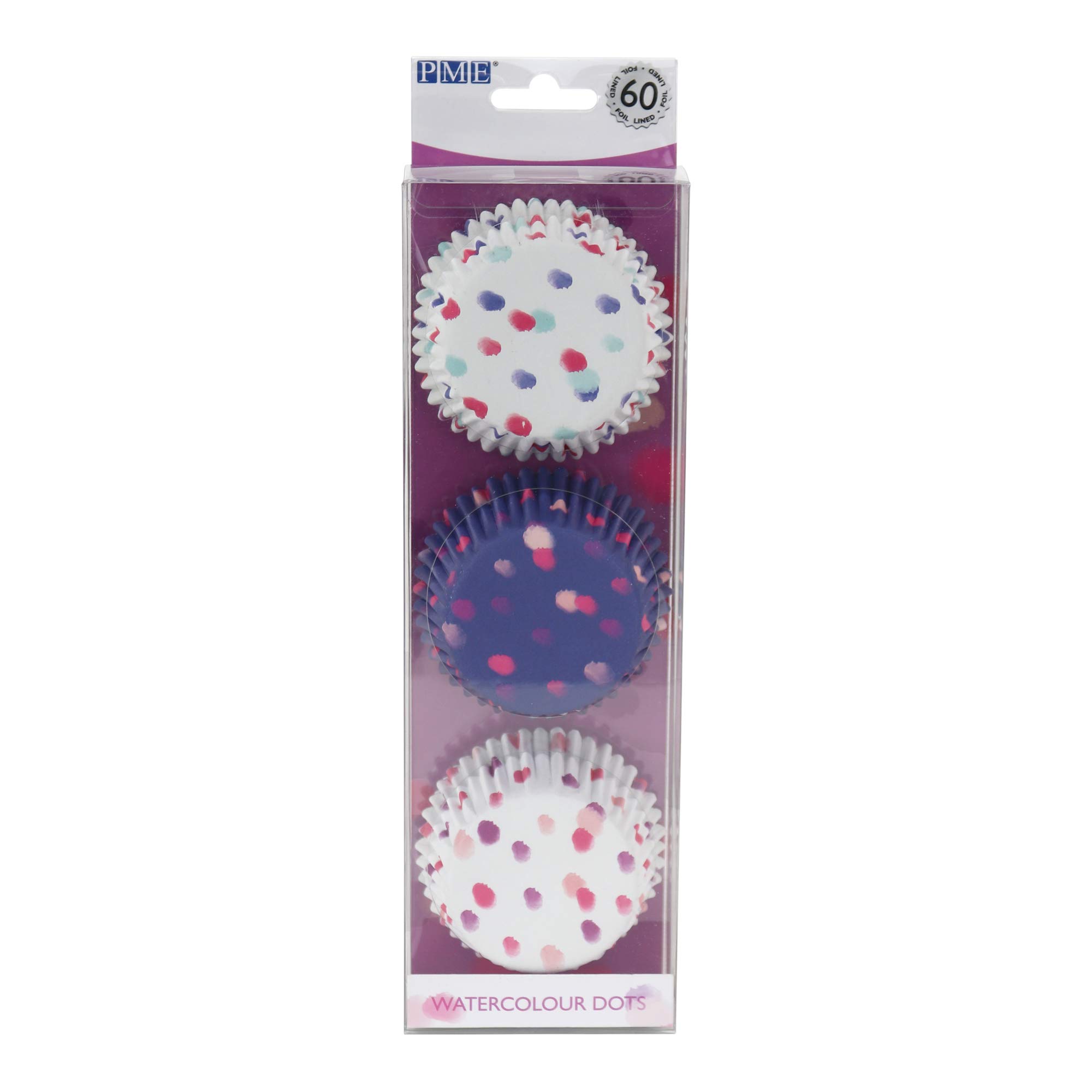 PME Watercolour Dots Foil Lined Cupcake Cases, Set/3, Pk/60