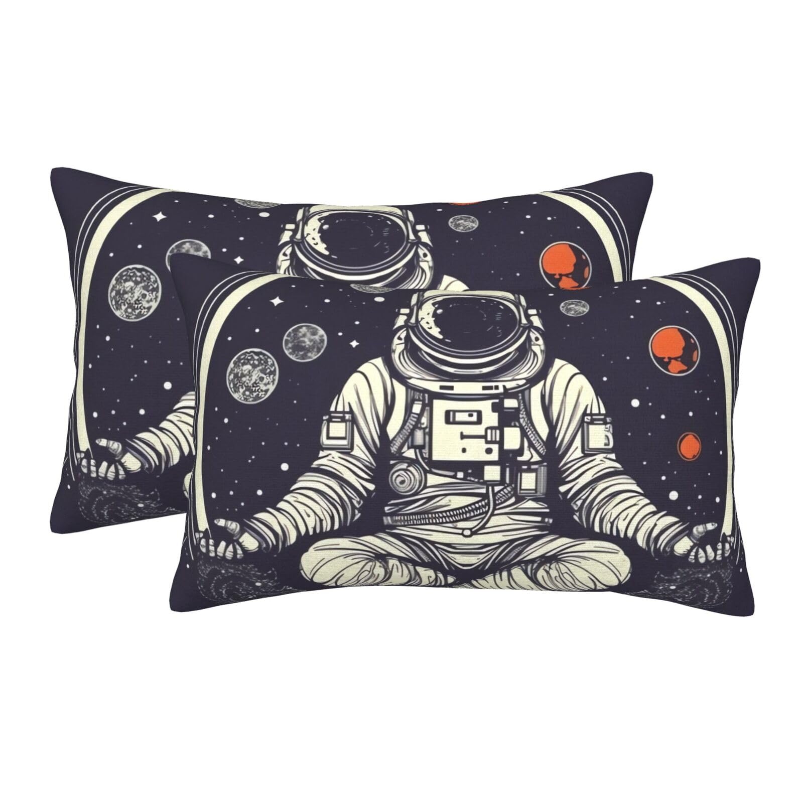 2 Pack Pillow Cases with Hidden Zipper, Soft Breathable Pillow Covers for Hair and Skin, Astronaut Sitting in Yoga Chakra Pillowcases 20"x30" Bed Pillow Protectors Cover for Sleeping Gifts
