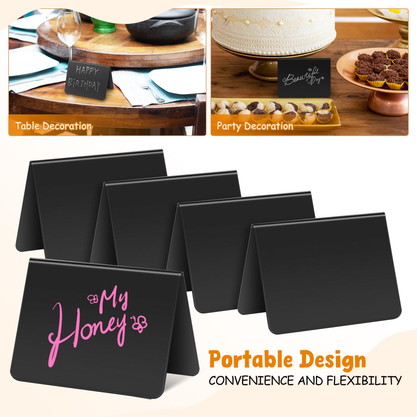 Mini Letreros de Pizarra para Comida Negros en Pvc, 40 Piezas | Formato en V, para Restaurante y Fiestas, Uso en Buffet, Diseño Portátil