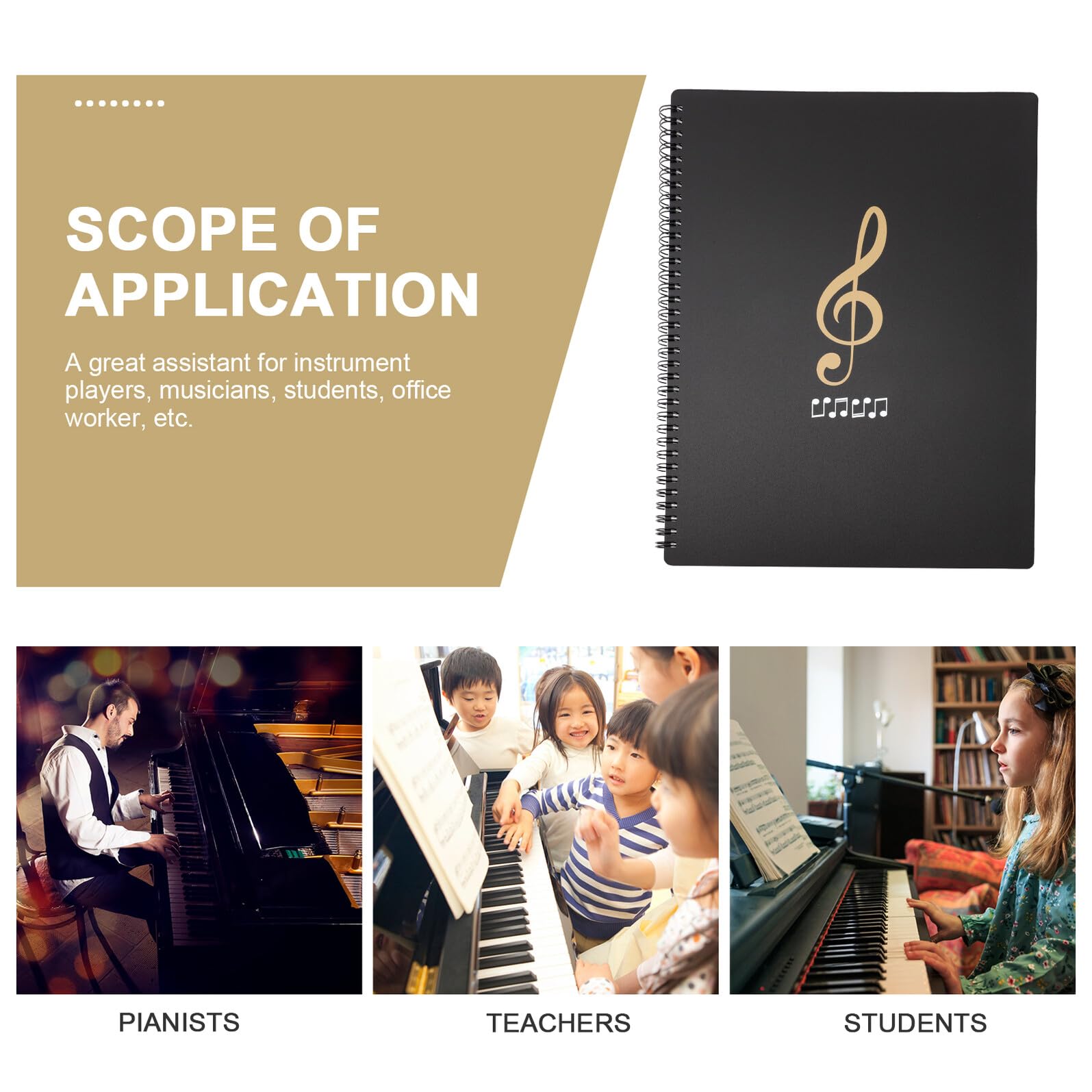 Musikordner mit Seiten Mehrlagiger Transparenter Dokumentenorganizer für Notenblätter Schwarzer Notenmappe ohne Blendung Stilvoller Musiknoten ordner für Schule und Büro