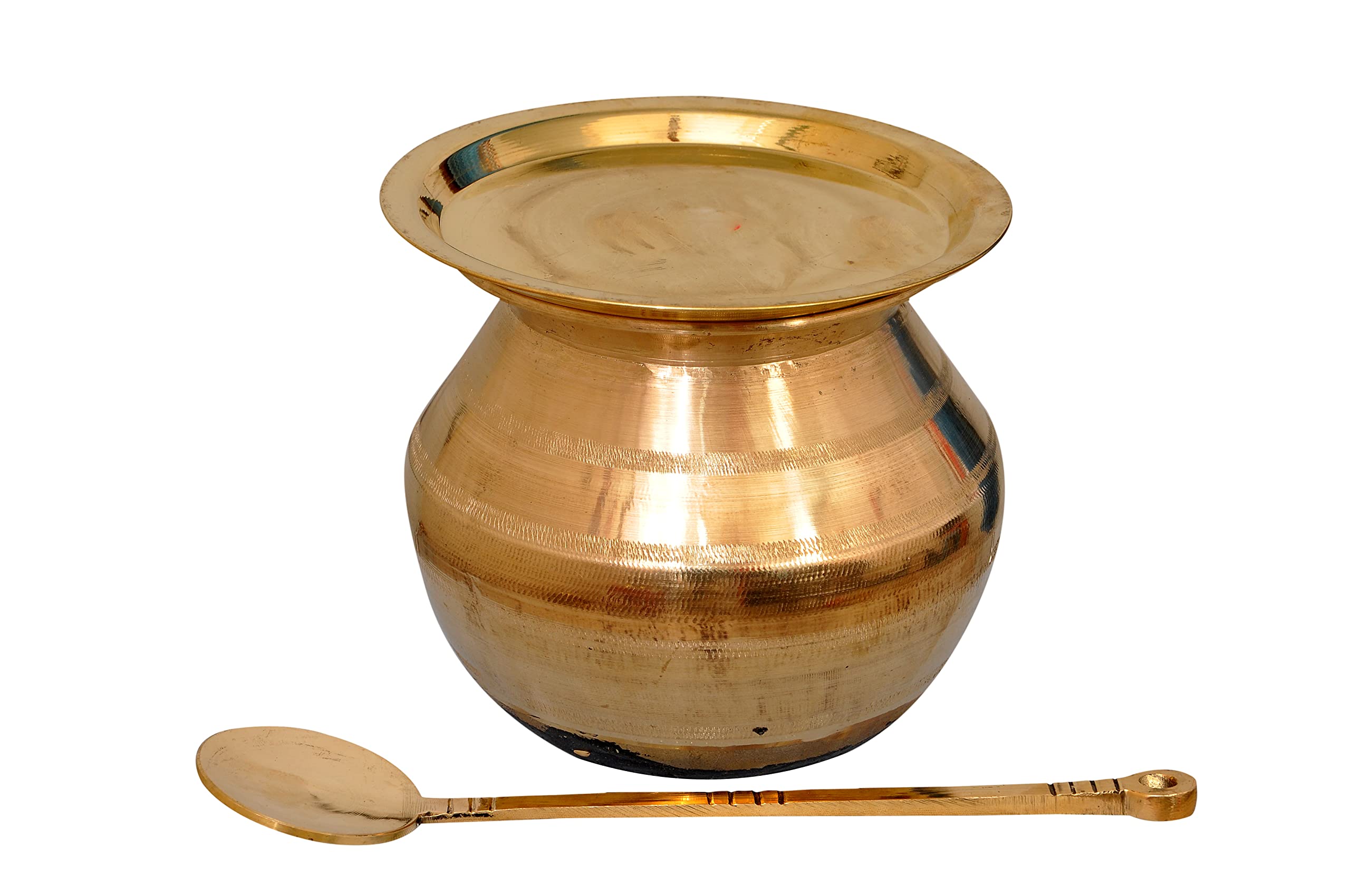 Buy Yela Bronze Pot with Plain Lid, Ladle 3000 ML Vengala Panai