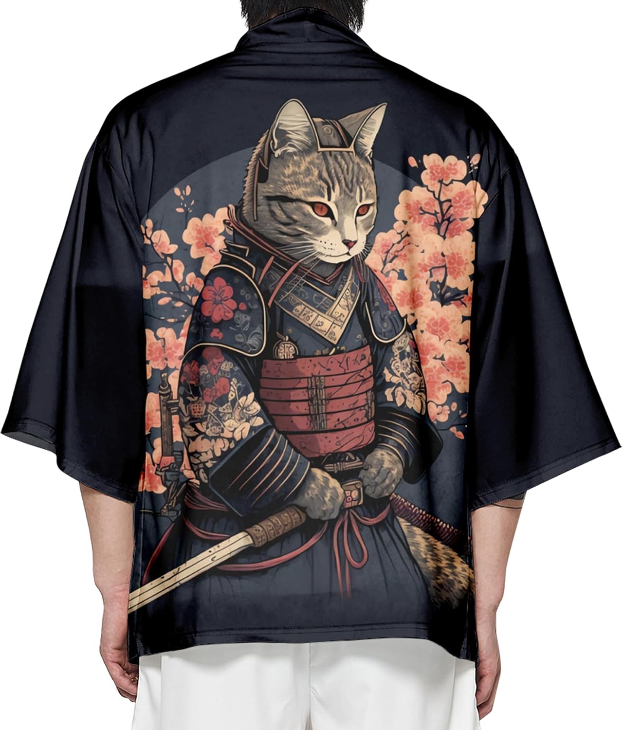 DOSLAVIDA Men's Japanese Kimono Cardigan Suit Chinese Style Printed Jacket Pants Set Open Front Seven Sleeve Top & Shorts