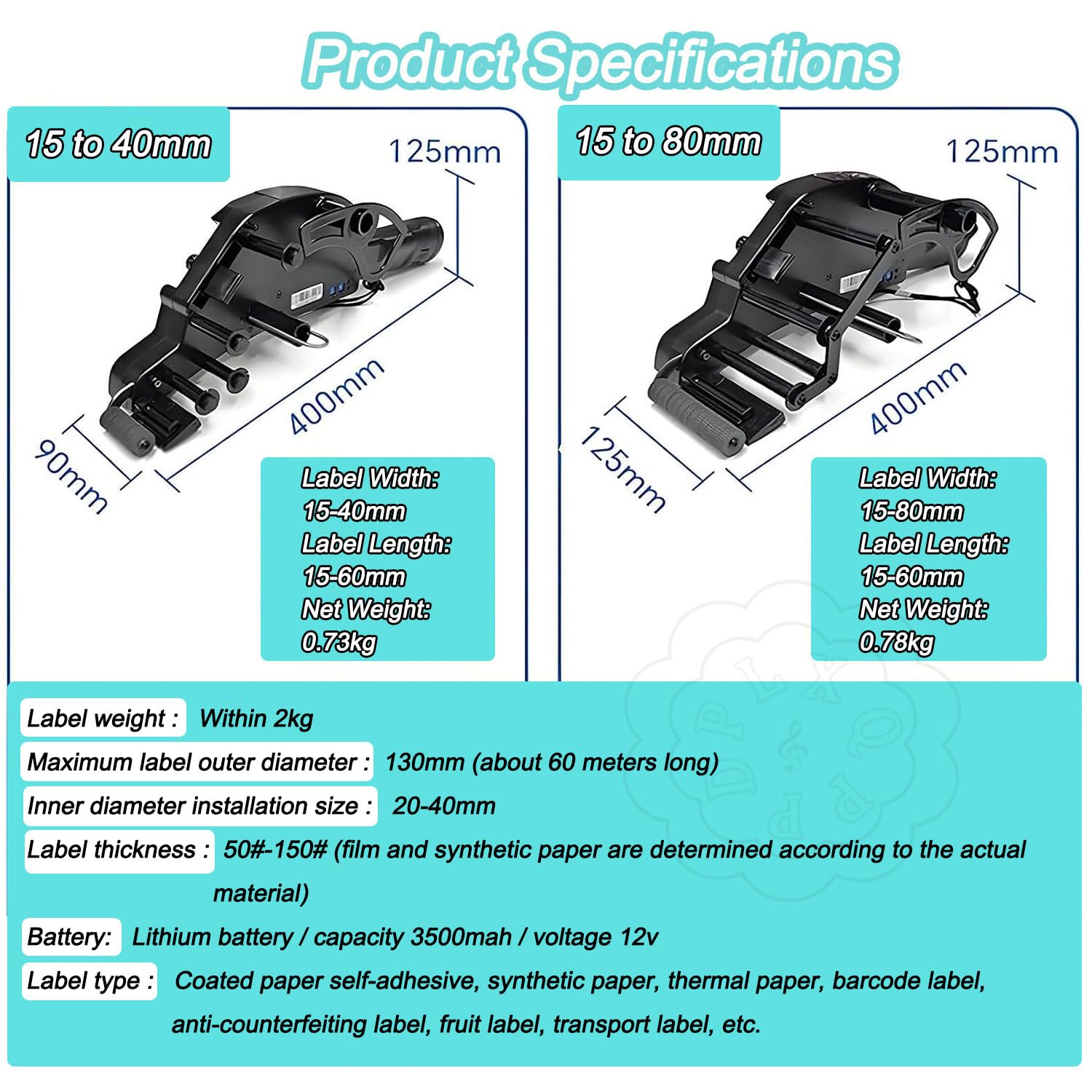 Applicatore di Etichette Portatile,Cordless Ricaricabile 15to40mm
