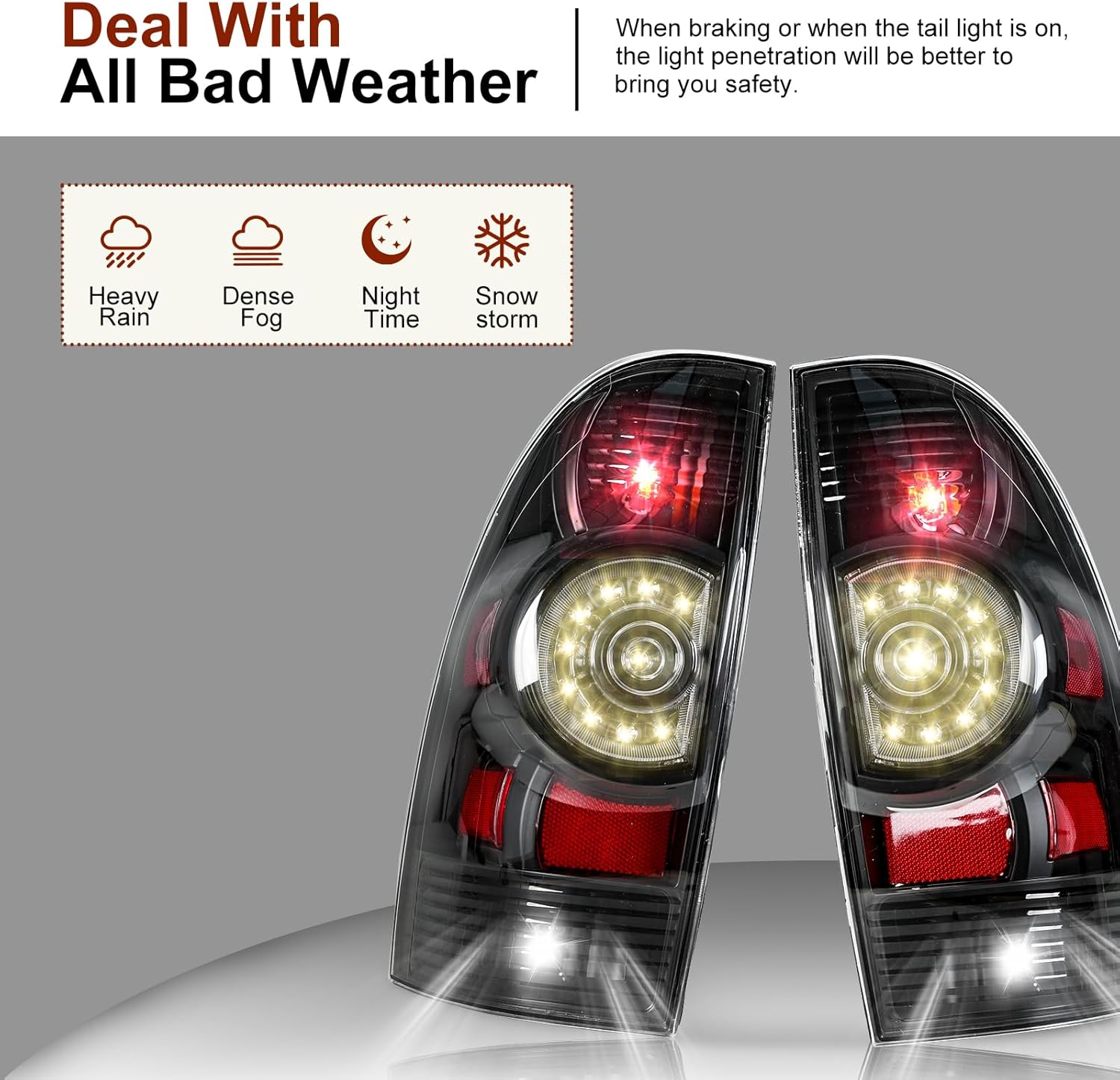 BLACKHORSE-RACING LED Smoked Tail Lights Lamps Assembly, Left Driver Side and Right Passenger Compatible with Toyota Tacoma Pickup 2005-2015, Replaces 8155004160 8156004160, 1 Pair
