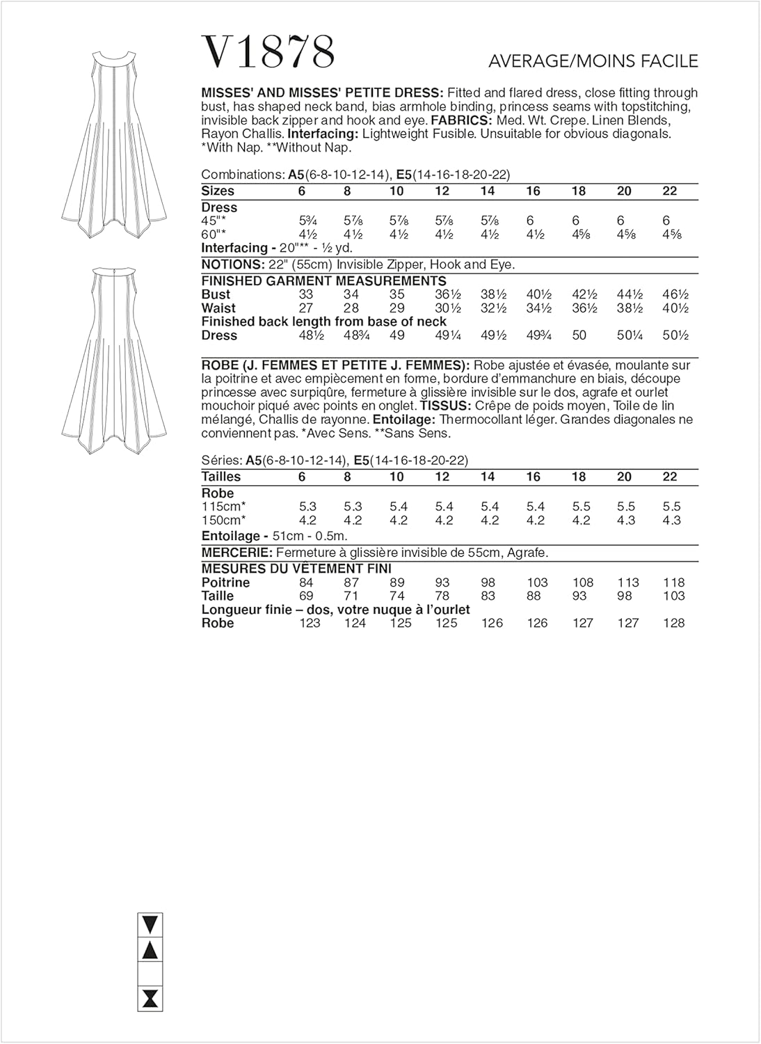 Vogue Misses' Petite Fitted Dress Sewing Pattern Kit, Design Code V1878, Sizes 14-16-18-20-22