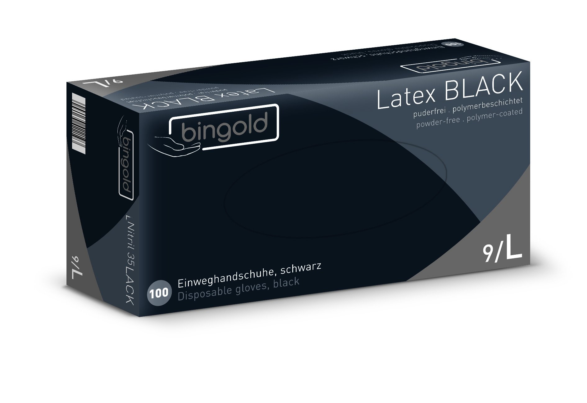 BINGOLD Gants jetables en latex BLACK, noirs, taille L, 1000 pièces