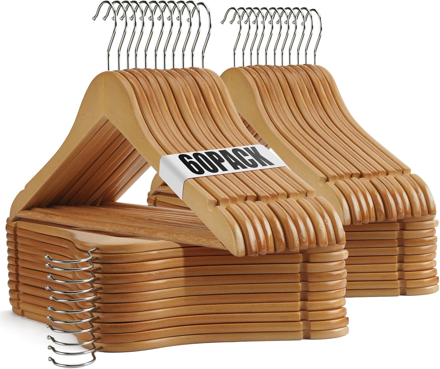Wooden Hangers - 60 Pack - Clothes Hanger for Daily Used,Heavy Duty Wood Hangers with Precisely Cut Notches,Coat Hanger for Closet, Clothes Hangers for Shirt Suit Dress (Natural) Natural 60