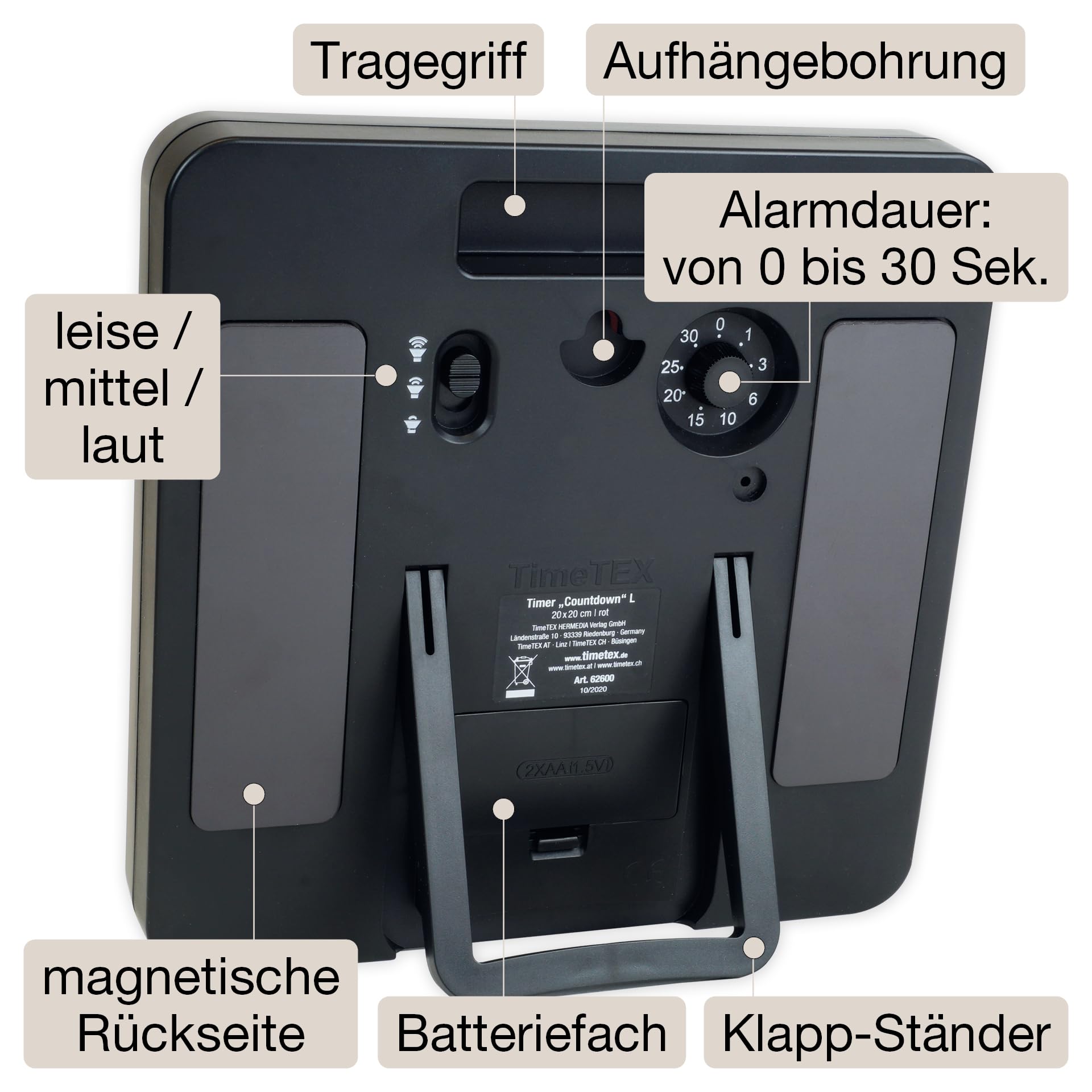 TimeTEX - Timer "conto alla rovescia" L blu | Timer preciso per misurazioni del tempo versatili con pratiche funzioni | Contenuto: timer a batteria in blu (dimensioni: circa 20 x 20 cm)