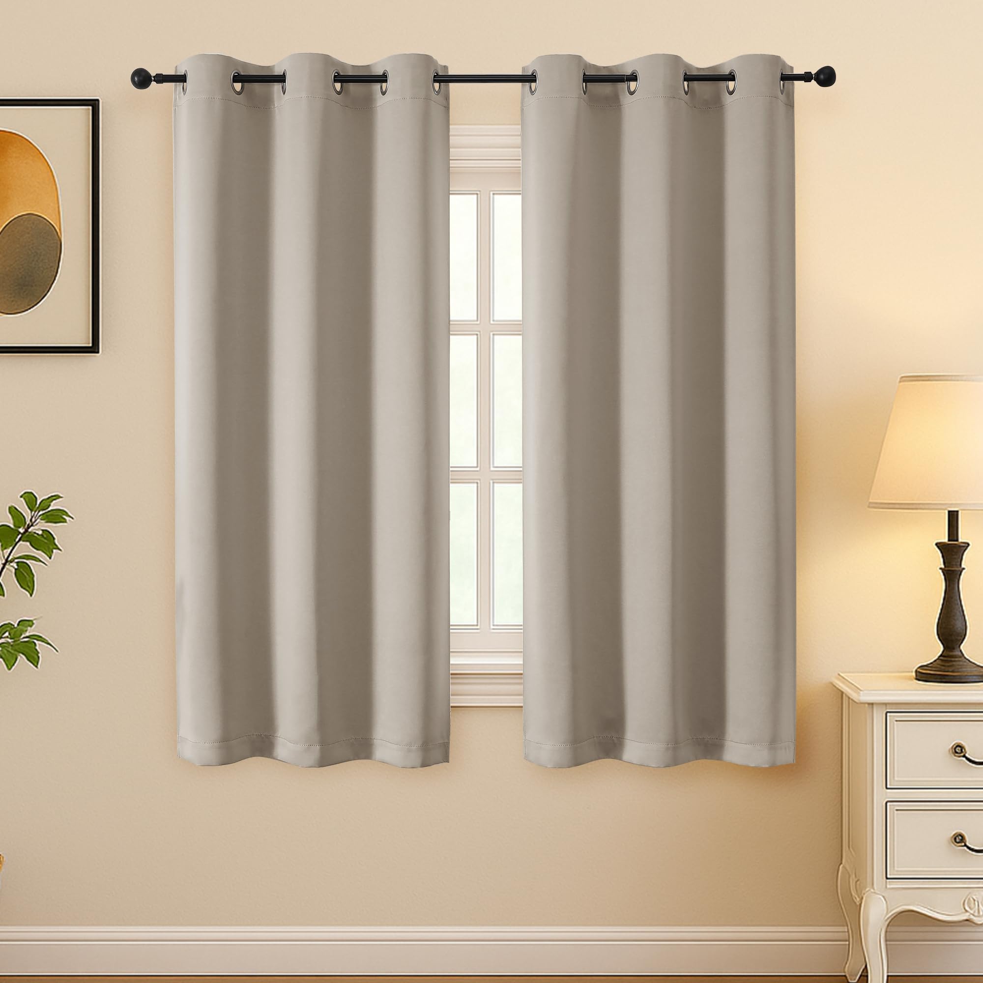 Simplebrand Stone Room Darkening Curtains for Bedroom 63 Inch Length 2 Panels Set, Thermal Insulated Energy Saving Curtains for Kids Room, Grommet Solid Nursery Window Treatment Drapes, W40 x L63