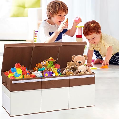 Miniatura 7 de Caja de almacenamiento de juguetes extra grande con tapa, organizador plegable y resistente para el pecho de juguetes para niños con divisor y