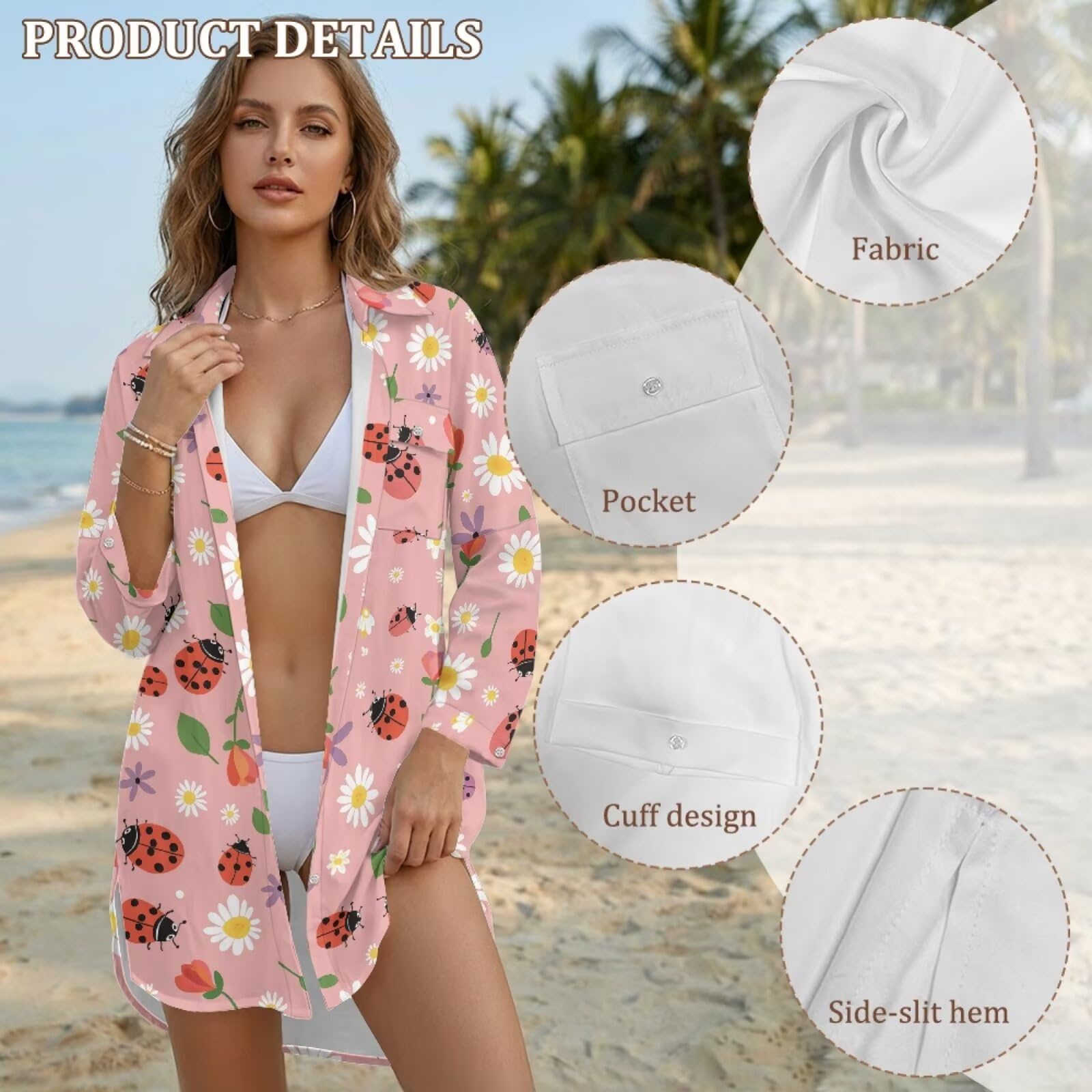 Copricostume da spiaggia da donna con bottoni, copricostume da bagno copricostume da spiaggia camicia bikini copricostume per abbigliamento estivo da resort