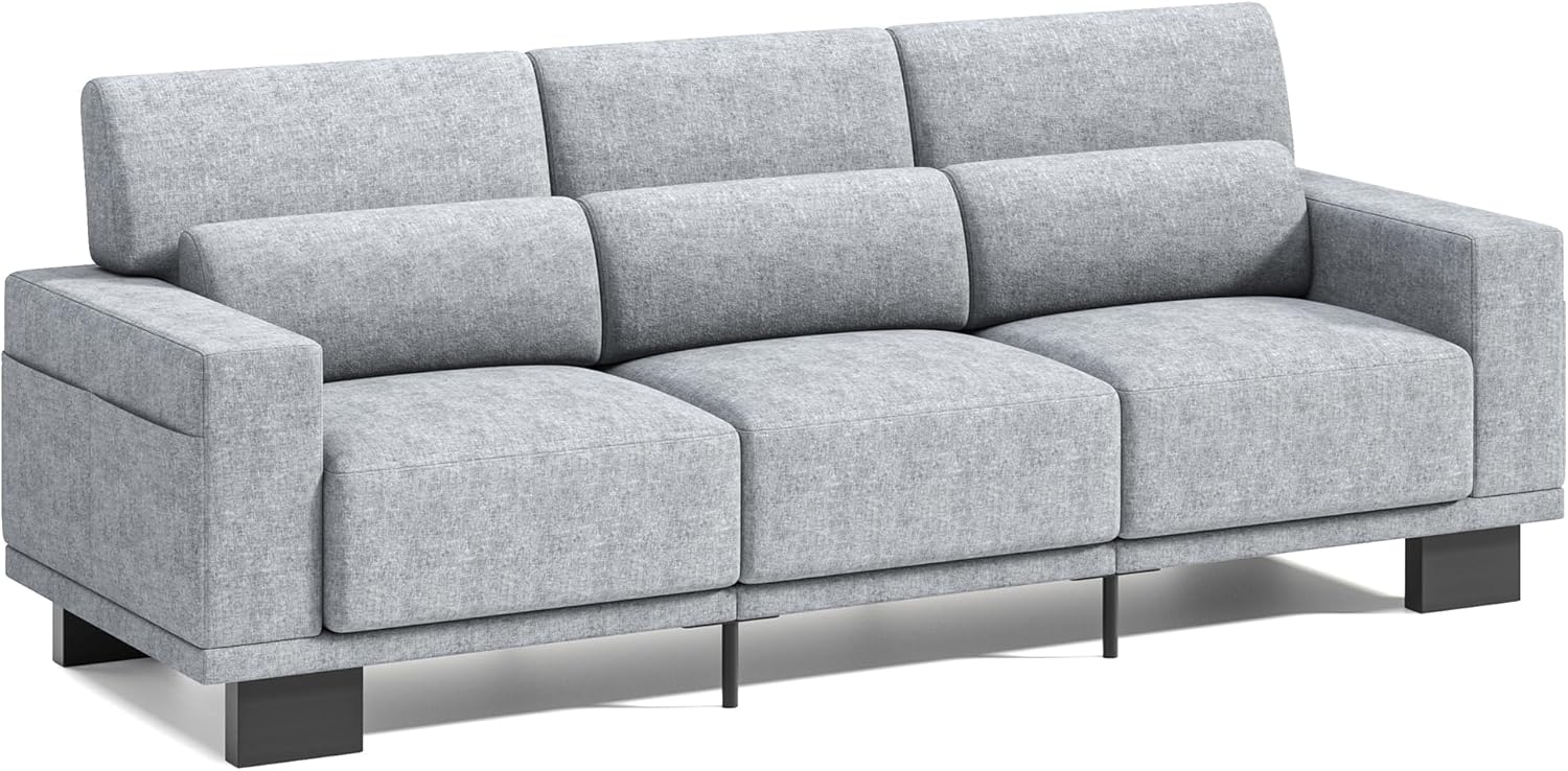 Gizoon 3-Seater Chenille Couch, 89 Inch Modern Comfy Sofa with Wide Armrests & Deep Cushions, for Living Room, Bedroom and Apartment, Grey