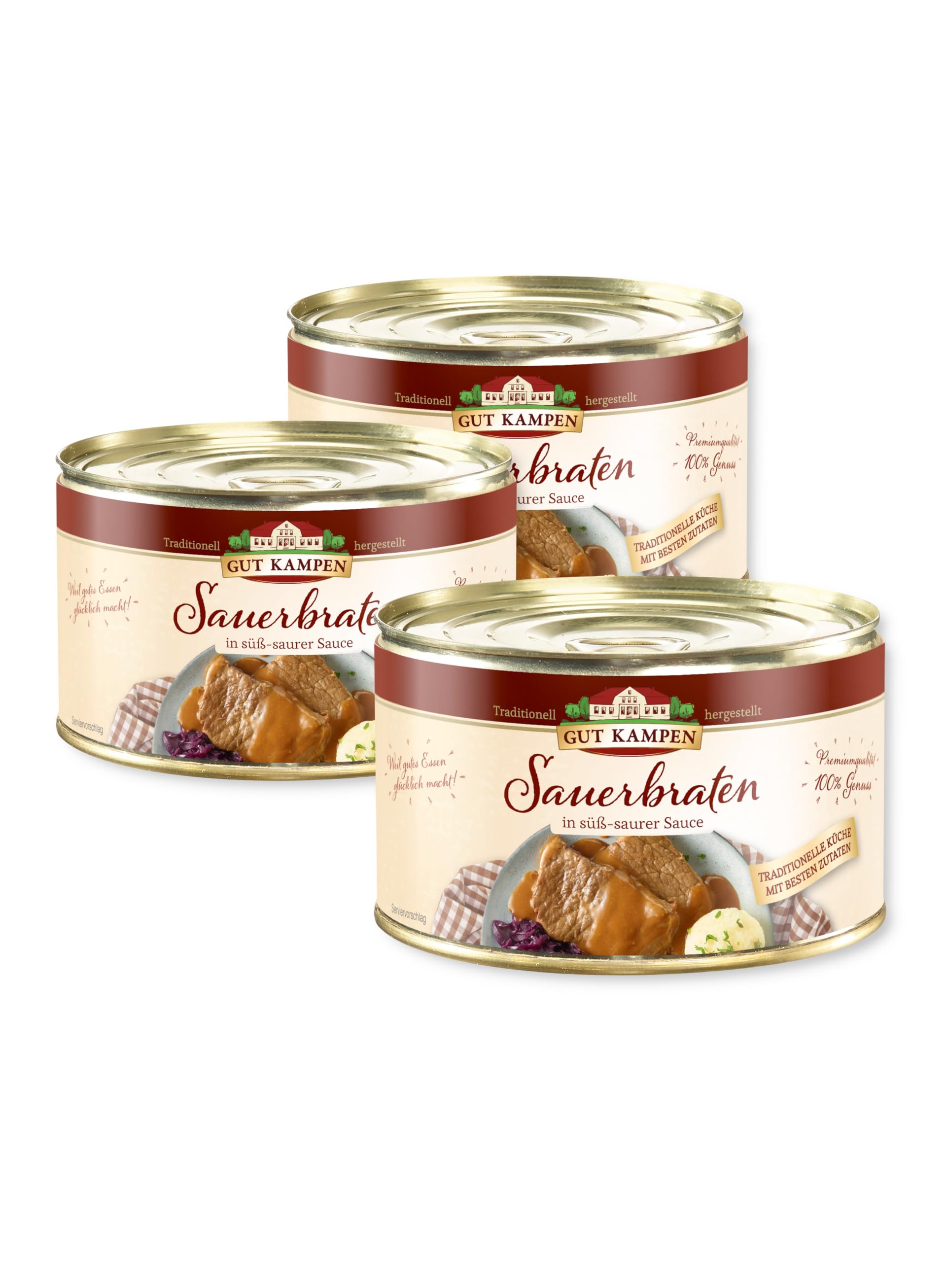 Gut Kampen Sauerbraten in mild-säuerlicher Sauce mit Rindfleisch, 3 x 400 g, traditionell zubereitet