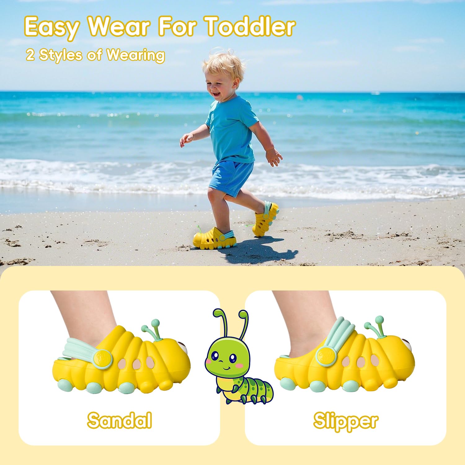 Ivarstead Toddler Shoes Baby Boys Girls Lightweight Breathable Quick-Dry Summer Slip on Sandals Little Kids Non-Slip Slippers(Yellow 180) 10T