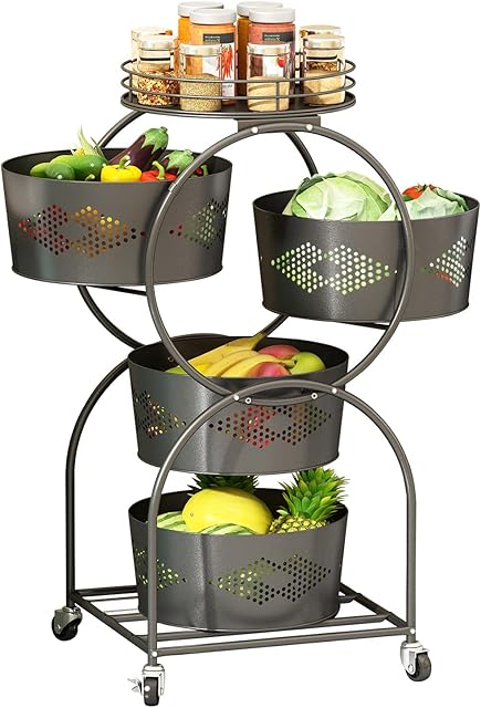 Kitchen Storage Shelf Trolley 360°Rotating Fruit Vegetable Rack Floor-Standing Multi-Layer Round Layered Shelf Household Storage Shelf For Kitchen Living Room Toilet