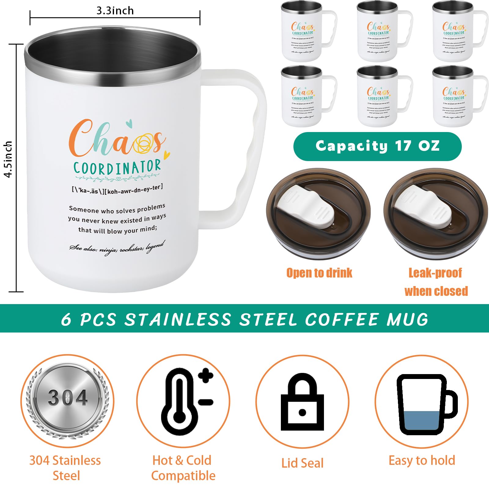 Amazon.com: Tanlade 6 Pcs Stainless Steel Coffee Mug with Handle 17 oz  Tumbler Thank You Gifts Employee Appreciation and Motivation Gift for Women  Men Teacher Staff Coworkers Nurse Volunteer (White,Fresh) : Home