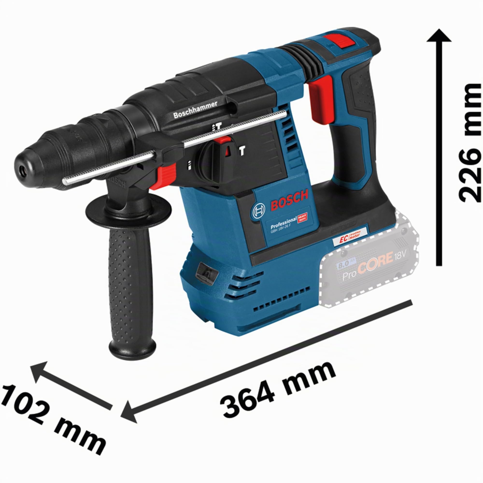 Bosch Professional 18V System perforateur sans-fil GBH 18 V-26 F (avec 2 batteries 5,0Ah, chargeur rapide GAL 1880 CV, butée profondeur 210mm, chiffon, poignée auxiliaire, mandrin automatique, L-BOXX)