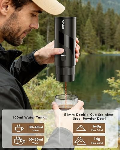 Miniatura 6 de Máquina de café espresso eléctrica portátil y molinillo de café manual y espumador de leche eléctrico todo en 1, mini cafetera de viaje para