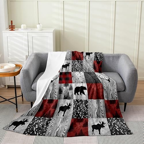 Erosebridal Manta de cabaña para todas las estaciones, manta de caza, oso, alce, cornamenta, ciervo, 40 x 50, manta de forro polar de madera de