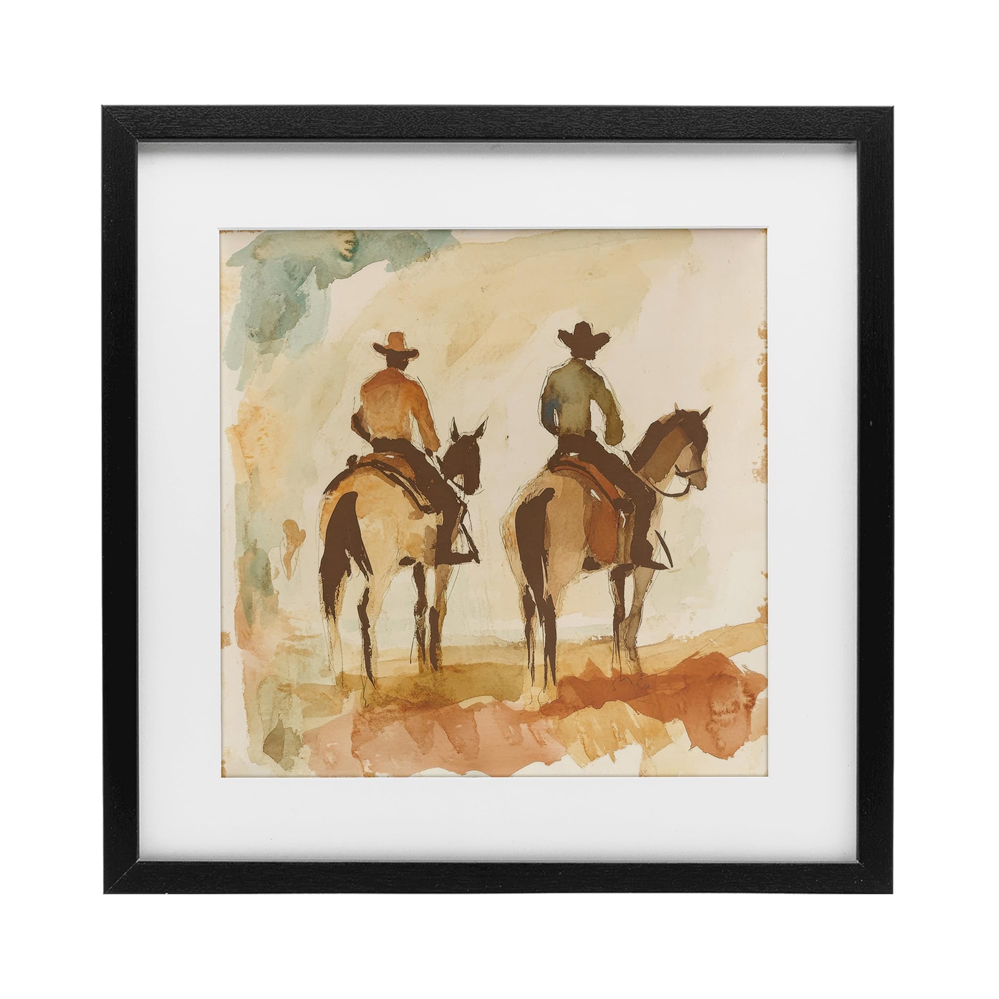 Décoration Western Watercolor Cowboys Stupell cadre verre 40cm