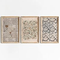 Vintage William Morris Boho Floral Canvas Wall Art Set of 3 - 12x16 Inch Unframed Neutral Botanical Prints for Farmhouse Living Room Bedroom