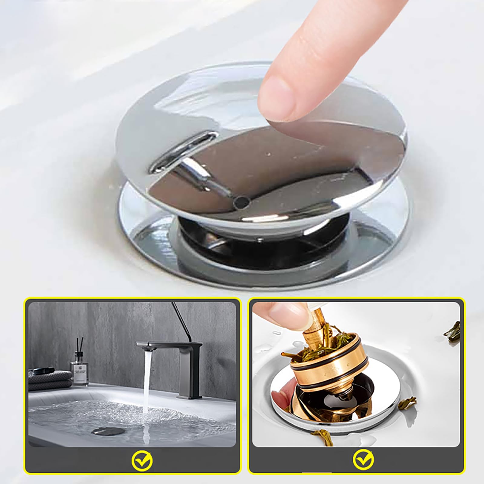 Siphon Waschbecken aus Edelstahl,Pop Up Ablaufventil,Überlauf,Flexibles Gewelltes Abflussrohr,Geruchsverschluss Waschbecken Syphon für Abflussrohre